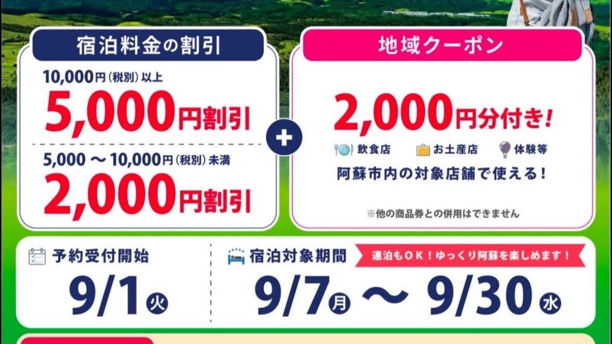 9/30宿泊まで/阿蘇ふっこう割プラン - 2